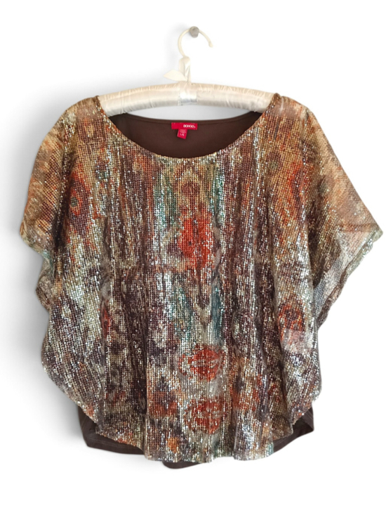 BONGO Tops - Bongo Sequin Dolman Blouse Brown Copper western tribal boho metallic sparkle LG